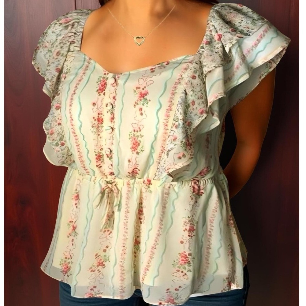 TORRID Chiffon Gauze Short Sleeve Ruffle Blouse NWT Size 1X